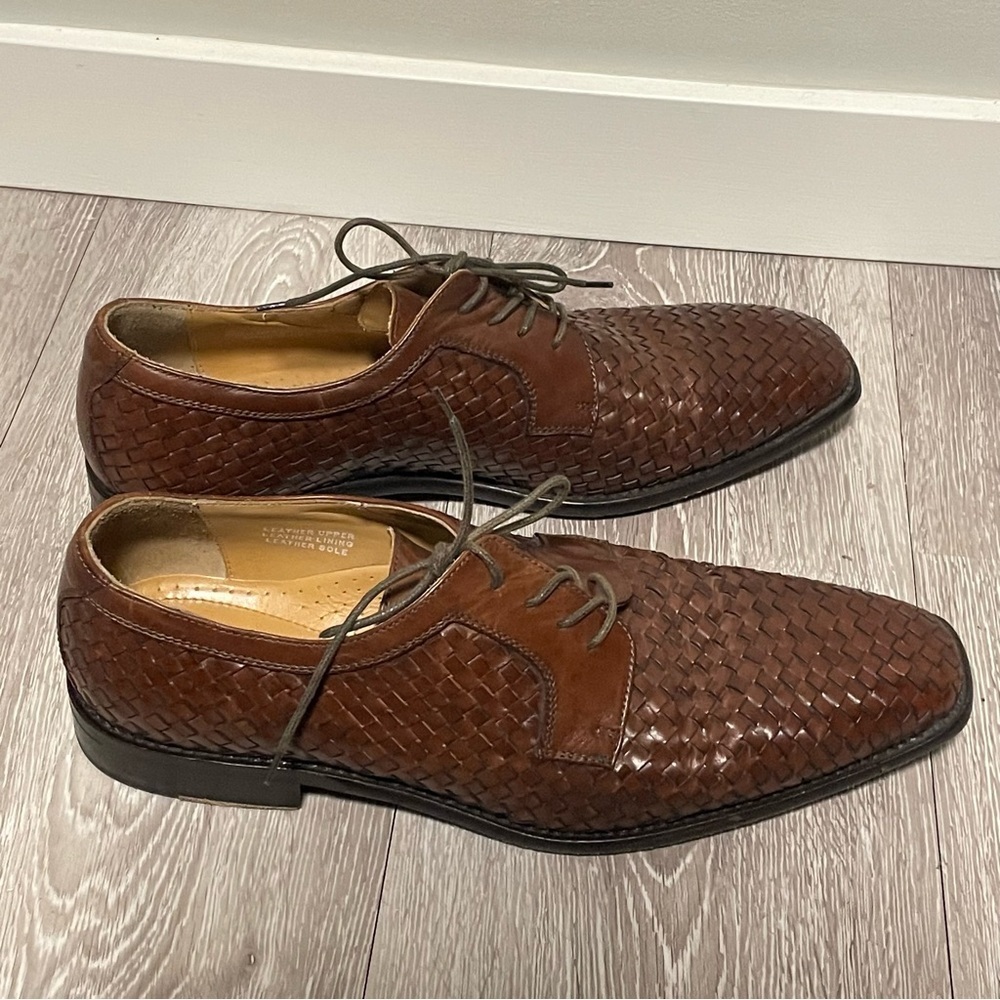 Paul Fredrick Italian Woven Leather Dress Shoes Mens Derby Brown Size 11 - Picture 2 of 5